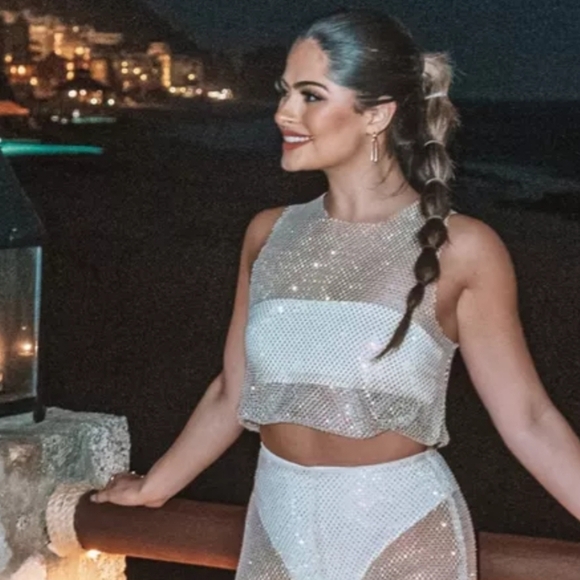 MESHKI Emerson Diamante Mesh Fishnet Tank Top In Fuchsia Pink. Size Small NWT - Picture 8 of 14